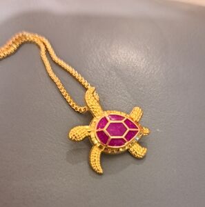 18K, Plated Gold and Purple Turtle Pendant Necklace